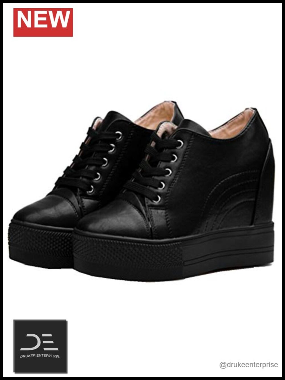 Women's Platform Wedge Sneakers Hidden Heel Lace-Up Walking Shoes